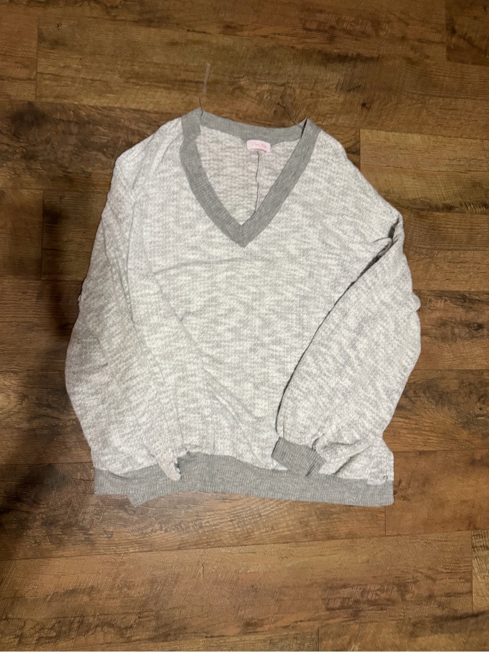 Light Gray Pink Lily V-Neck Sweater